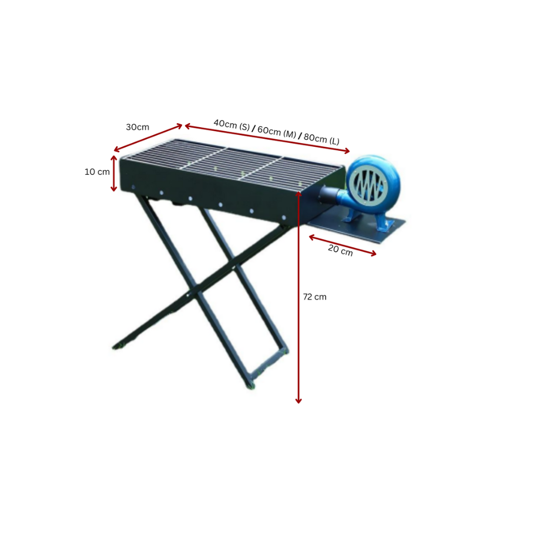 Ultimate Aussie-Tested Combo: Portable Charcoal Grill with Blower + Pro 60cm Skewers
