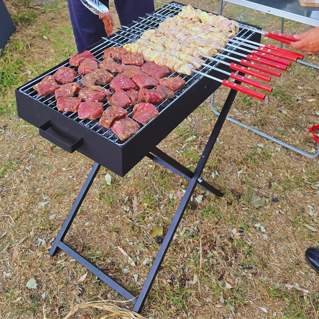 Ultimate Aussie-Tested Combo: Portable Charcoal Grill with Blower + Pro 60cm Skewers