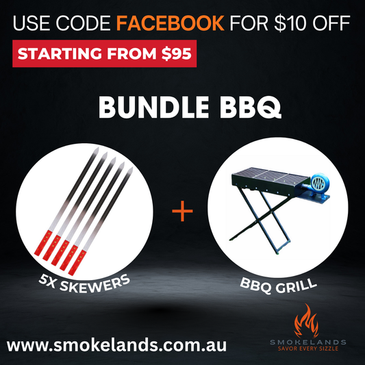 Ultimate Aussie-Tested Combo: Portable Charcoal Grill with Blower + Pro 60cm Skewers