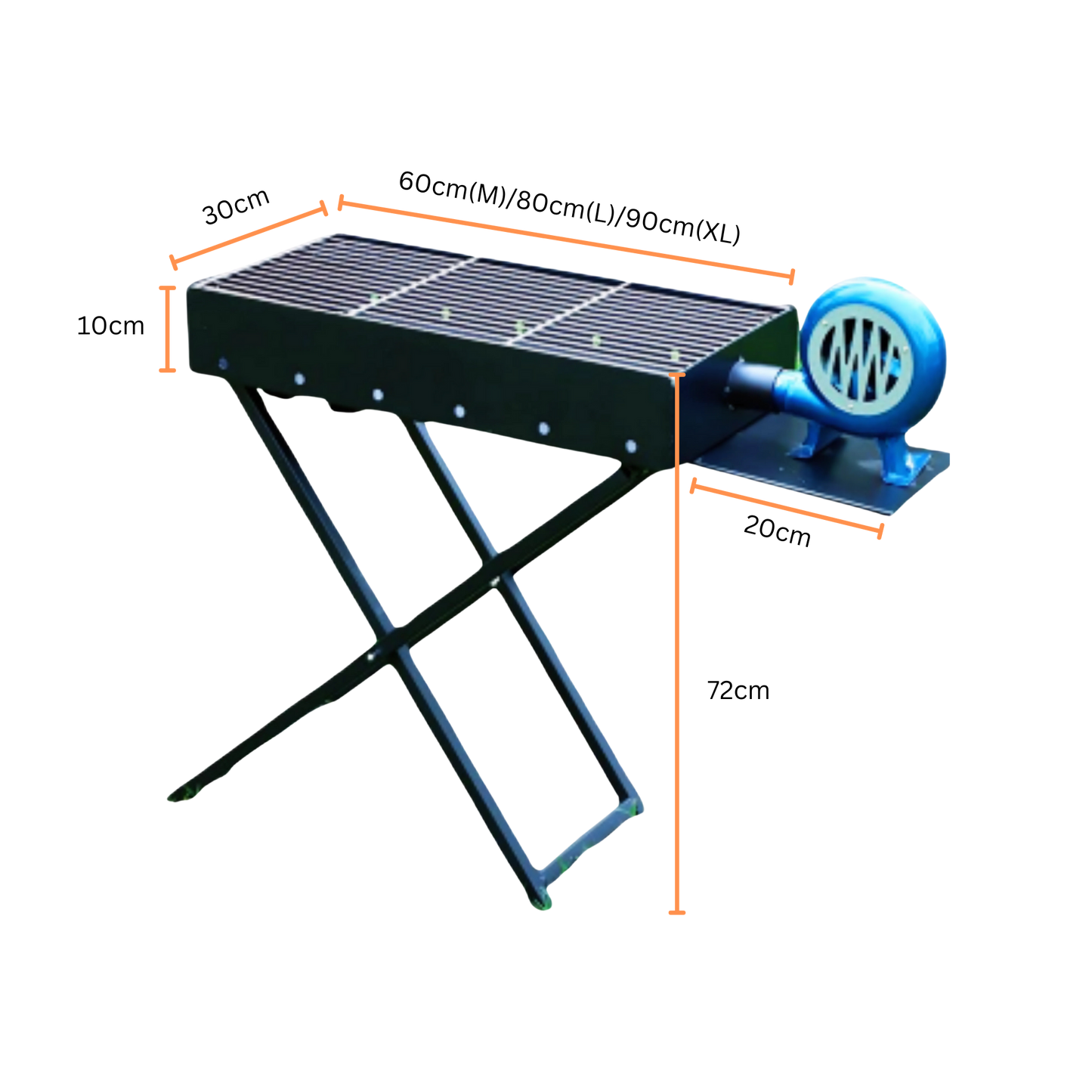 Folding Portable Charcoal BBQ Grill + Blower, 60cm(M) /80cm(L) / 90cm(XL)