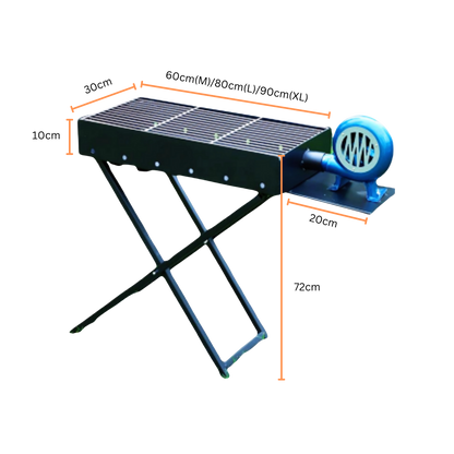 Folding Portable Charcoal BBQ Grill + Blower, 60cm(M) /80cm(L) / 90cm(XL)