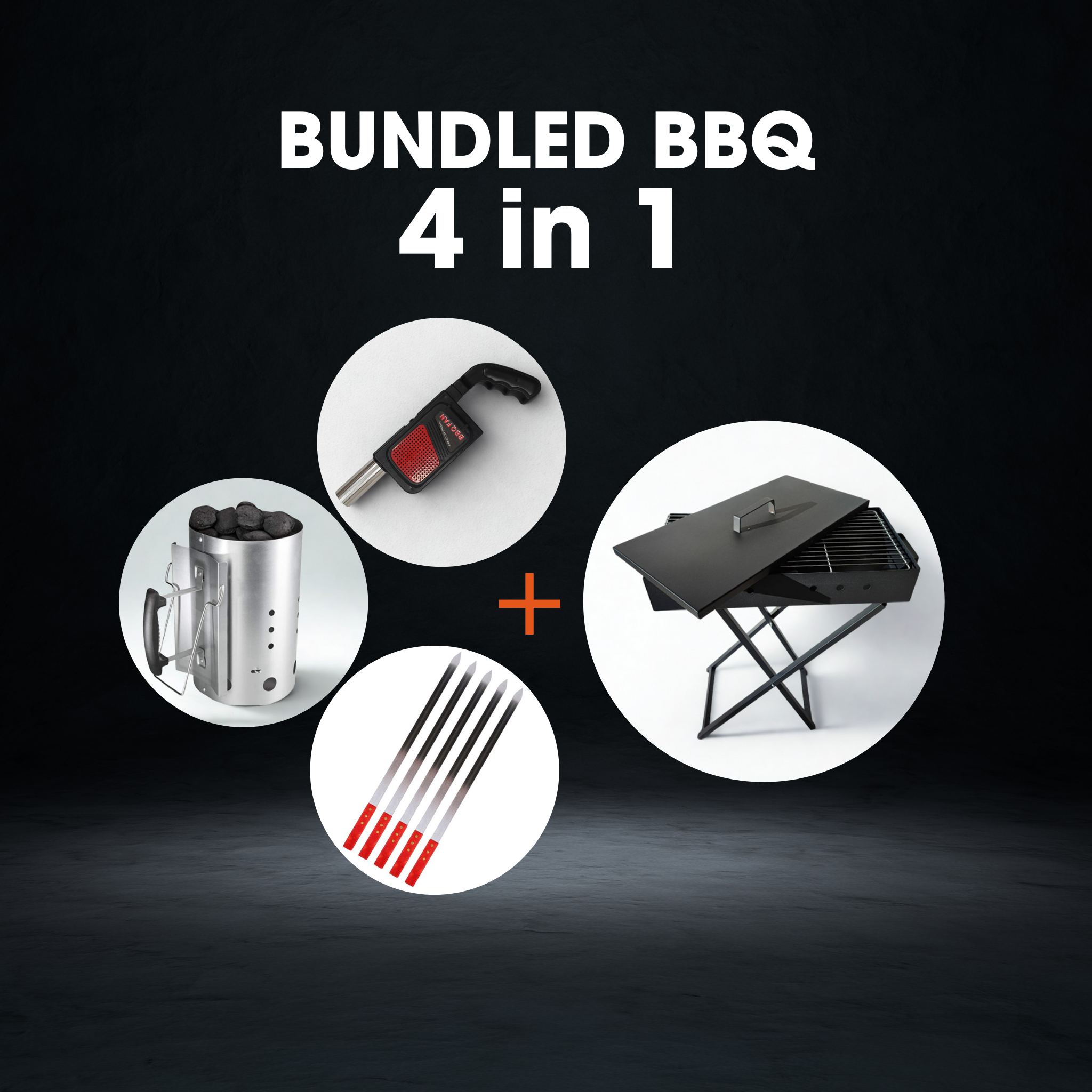 4 in 1 Bundle (BBQ+ eFan +Skewer + Chimney)