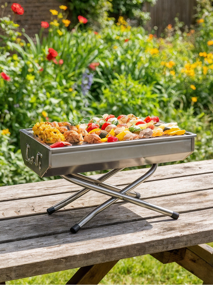 Stainless Steel Portable Tabletop Foldable Charcoal BBQ Grill for Camping & Picnic