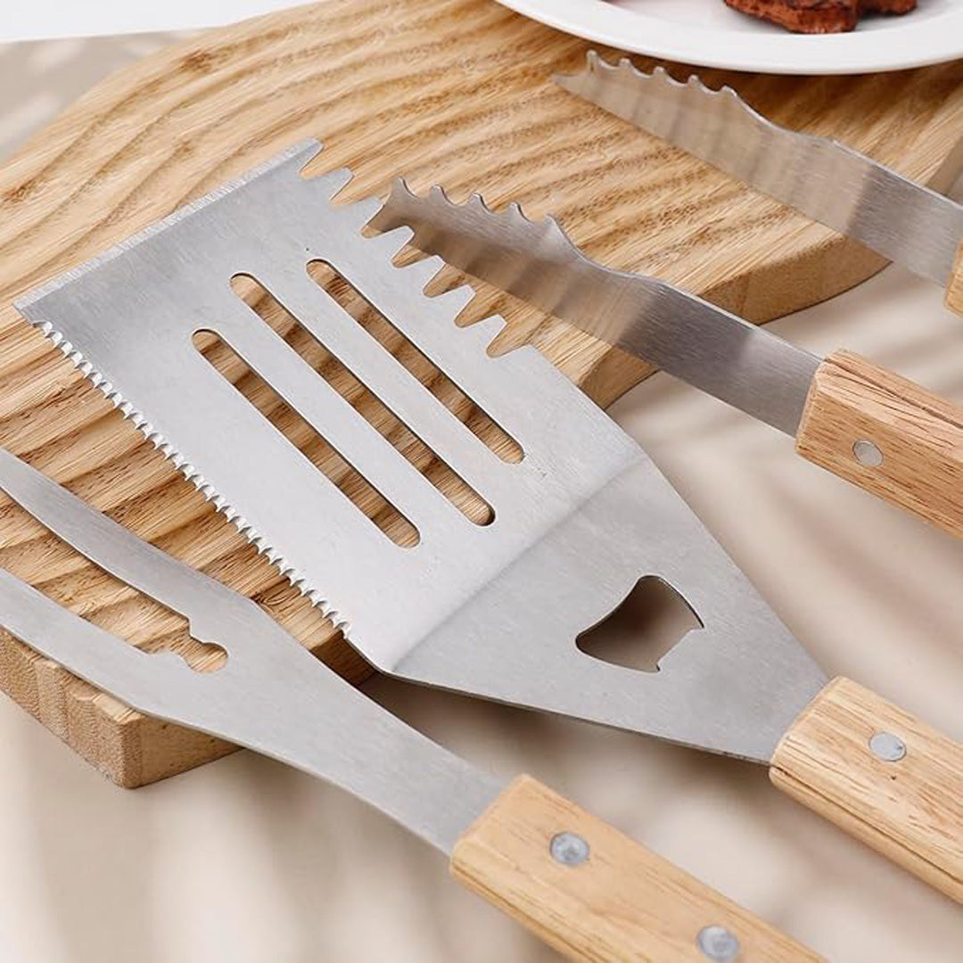 Wooden BBQ Tool Set – 3 pieces